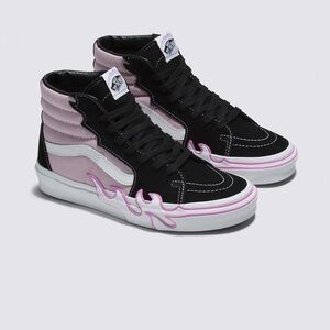 Vans Black and Pink Flame High-Tops